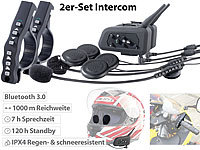 Callstel Motorrad-BT-Intercom-Headset, Fernbedienung, 1 km Reichweite, 2er-Set; Freisprecheinrichtungen mit Bluetooth und Sprachassistenten Freisprecheinrichtungen mit Bluetooth und Sprachassistenten Freisprecheinrichtungen mit Bluetooth und Sprachassistenten 