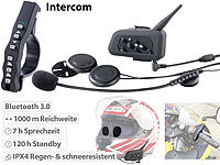 Callstel Motorrad-Intercom-Headset mit Bluetooth, Fernbedienung, 1km Reichweite; Freisprecheinrichtungen mit Bluetooth und Sprachassistenten Freisprecheinrichtungen mit Bluetooth und Sprachassistenten 