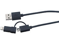 Callstel 2in1-Ladekabel, Micro-USB & 8-Pin Apple-zertifiziert; Multi-USB-Kabel für USB A und C, Micro-USB und 8-PIN Multi-USB-Kabel für USB A und C, Micro-USB und 8-PIN 