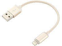 Callstel LED-Ladekabel für iPhone, Apple-lizenziert, 15 cm, gold; Multi-USB-Kabel für USB A und C, Micro-USB und 8-PIN Multi-USB-Kabel für USB A und C, Micro-USB und 8-PIN 