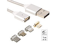 Callstel USB-Kabel mit magnetischem Micro-USB-/Lightning-/Typ-C-Stecker, 1 m; Multi-USB-Kabel für USB A und C, Micro-USB und 8-PIN 
