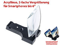 Callstel Premium-Smartphone-Lupe mit 2-fach-Vergrößerung & optischer Acryllinse; Multi-USB-Kabel für USB A und C, Micro-USB und 8-PIN Multi-USB-Kabel für USB A und C, Micro-USB und 8-PIN 