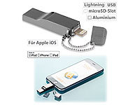 Callstel USB-Speicher-Erweiterung für iPhone, iPad & iPod, bis 128 GB, MFi; Original Apple-lizenzierte Lightning-Kabel (MFi) Original Apple-lizenzierte Lightning-Kabel (MFi) 