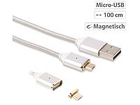 Callstel USB-Lade & Datenkabel mit magnetischem Micro-USB-Stecker, 1 m, silber; Multi-USB-Kabel für USB A und C, Micro-USB und 8-PIN Multi-USB-Kabel für USB A und C, Micro-USB und 8-PIN Multi-USB-Kabel für USB A und C, Micro-USB und 8-PIN Multi-USB-Kabel für USB A und C, Micro-USB und 8-PIN 