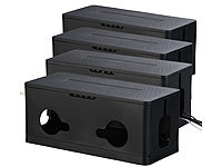 Callstel 4er-Set Kabel & Steckdosen-Box mit Kabelschlitzen, Belüftung, schwarz; Kabelschläuche Kabelschläuche Kabelschläuche Kabelschläuche 