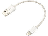 Callstel LED-Ladekabel für iPhone, Apple-lizenziert, 15 cm, silber; Micro-USB-Kabel, verdrehsicher Micro-USB-Kabel, verdrehsicher 