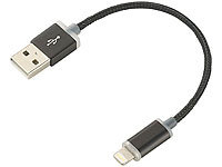 Callstel LED-Ladekabel ab iPhone 5, schw., Apple-zertifiziert 15cm; Multi-USB-Kabel für USB A und C, Micro-USB und 8-PIN 