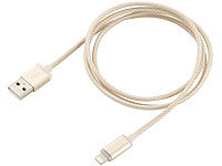 Callstel Iphone Ladekabel mit Ladestandsanzeige, gold , Apple-zertifiziert 1m; Micro-USB-Kabel, verdrehsicher Micro-USB-Kabel, verdrehsicher 
