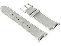 Callstel Leder-Armband für Apple Watch 42 mm, grau; Kabellose Schnell-Ladestation, kompatibel zu Qi- und MagSafe-Technologie Kabellose Schnell-Ladestation, kompatibel zu Qi- und MagSafe-Technologie 