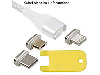 Callstel Magnet-Adapter-Set mit Micro-USB-/Lightning-/Typ-C-Stecker für LDK-100; Micro-USB-Kabel, verdrehsicher Micro-USB-Kabel, verdrehsicher Micro-USB-Kabel, verdrehsicher Micro-USB-Kabel, verdrehsicher 