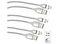 Callstel 3er-Set USB-Lade & Datenkabel mit magnetischem Lightning-Stecker, 1 m; Micro-USB-Kabel, verdrehsicher Micro-USB-Kabel, verdrehsicher Micro-USB-Kabel, verdrehsicher Micro-USB-Kabel, verdrehsicher 