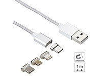 Callstel USB-Kabel mit magnet. Typ-C-/Micro-USB-/Lightning-Stecker, 1 m, 2,1 A; 6in1-USB-Kabel für USB A und C, Micro-USB und 8-PIN, Magnetische Lightning-Ladestecker-Adapter 