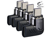 Callstel 4er-Set 90°-USB-C-Schnell-Ladeadapter mit Magnet-Stecker, PD bis 100 W; Magnetische Micro-USB-Adapter 