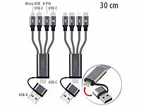 Callstel 2er-Set 8in1-Lade & Datenkabel USB-C/A zu C/Micro-USB/Lightning, 30cm;  