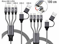 Callstel 2er-Set 8in1-Lade & Datenkabel USB-C/A zu C/Micro-USB/Lightning, 1 m;  
