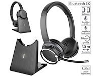 Callstel Profi-Stereo-Headset mit Bluetooth 5, 18-Std.-Akku & 2in1-Ladestation; In-Ear-Mono-Headsets mit Bluetooth, On-Ear-Mono-Headsets mit BluetoothSportmützen mit Bluetooth-Headsets (On-Ear) In-Ear-Mono-Headsets mit Bluetooth, On-Ear-Mono-Headsets mit BluetoothSportmützen mit Bluetooth-Headsets (On-Ear) In-Ear-Mono-Headsets mit Bluetooth, On-Ear-Mono-Headsets mit BluetoothSportmützen mit Bluetooth-Headsets (On-Ear) 