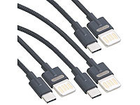 Callstel 3er-Set Lade & Datenkabel USB auf USB C, zweiseitige Stecker, 1 m, 2A; Micro-USB-Kabel, verdrehsicher Micro-USB-Kabel, verdrehsicher Micro-USB-Kabel, verdrehsicher Micro-USB-Kabel, verdrehsicher 