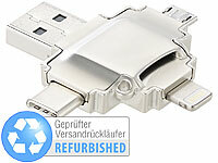 Callstel microSD-Kartenleser mit Lightning-, Micro-USB, Versandrückläufer; Magnetische USB-Ladekabel 