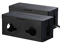 Callstel 2er-Set Kabel & Steckdosen-Box mit Kabelschlitzen, Belüftung, schwarz; Kabelschläuche 