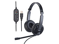 Callstel USB-On-Ear-Stereo-Headset, Schwanenhals-Mikrofon, Kabel-Fernbedienung