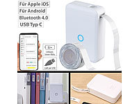 Callstel Mobiler Akku-Thermo-Labeldrucker, Android & iOS, Bluetooth, App, 12 mm; Selbstklebende Thermorollen, BPA-frei Selbstklebende Thermorollen, BPA-frei 