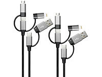 Callstel 2er -6in1-Lade & Datenkabel USB-A/C zu USB-C/Micro-USB/Lightning, 60W;   
