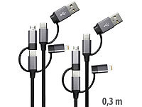 Callstel 2er 6in1-Schnelllade & Datenkabel USB-A/C zu USB-C/MicroUSB, 3A, 0,3m; Magnetische Lightning-Ladestecker-Adapter 