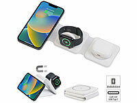Callstel 3in1-Ladestation für iPhone, AirPods, Apple Watch, MagSafe-kompatibel; Multi-USB-Kabel für USB A und C, Micro-USB und 8-PIN Multi-USB-Kabel für USB A und C, Micro-USB und 8-PIN 