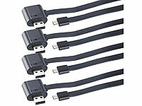 Callstel 4er-Set Micro-USB-Lade & Daten-Flachkabel, OTG; Multi-USB-Kabel für USB A und C, Micro-USB und 8-PIN 
